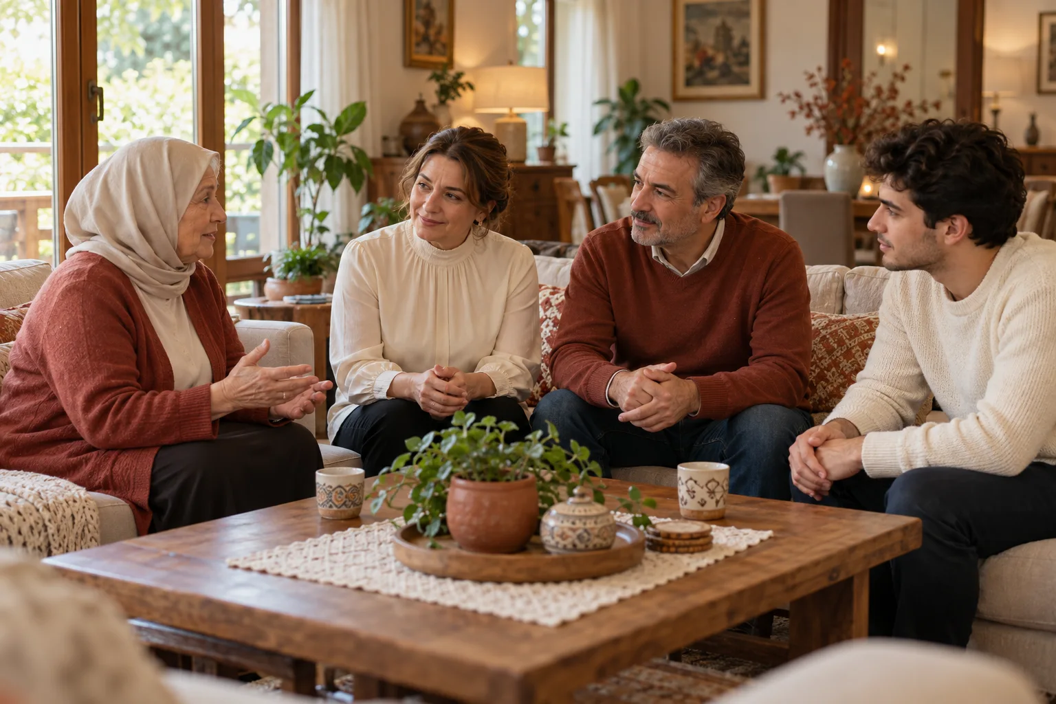 Üç kuşaktan yetişkin aile bireylerinin birlikte konuşması