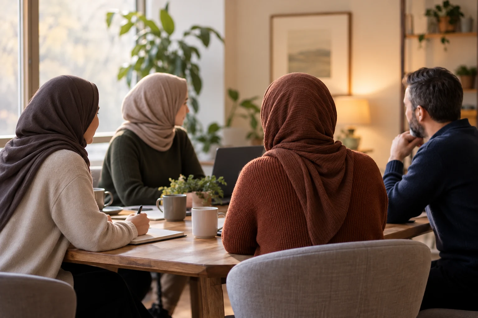 Toplantı masasında birlikte çalışan temsili profesyonel ekip